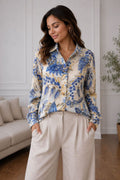 Blue Paisley Print Button-Up Blouse