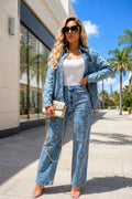 Floral Embroidered Denim Jacket & Wide-Leg Jeans Set