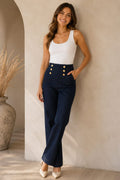 High-Waist Dark Denim Sailor Jeans