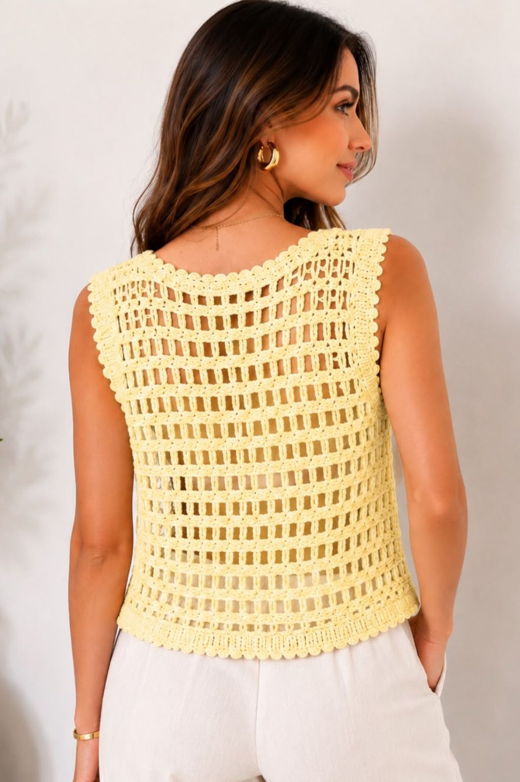 Italian Crochet Floral Button-Up Vest