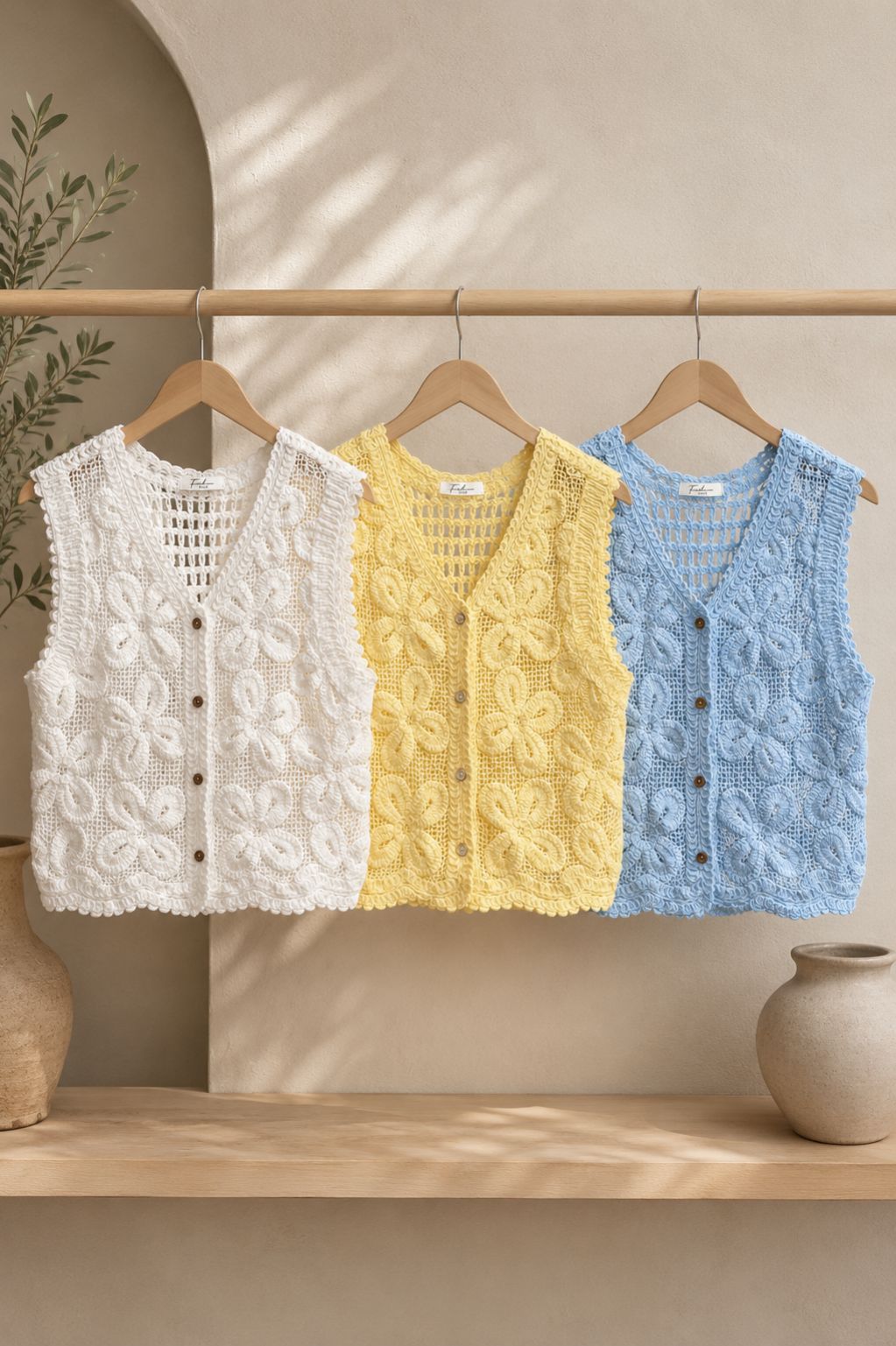 Italian Crochet Floral Button-Up Vest