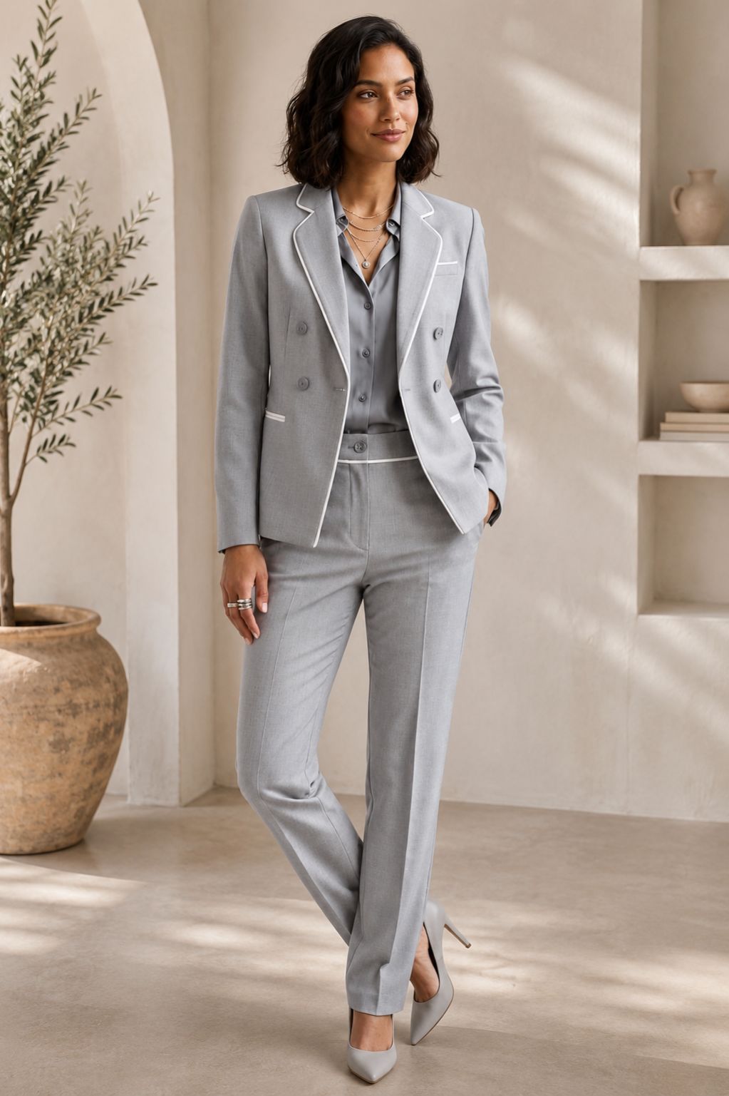 Light Gray Tailored Cotton Blend Suit