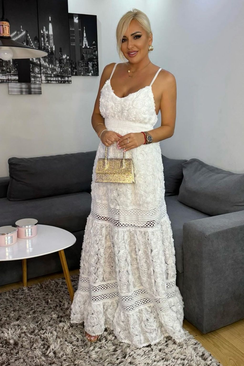 Turkish Floral Lace Maxi Dress