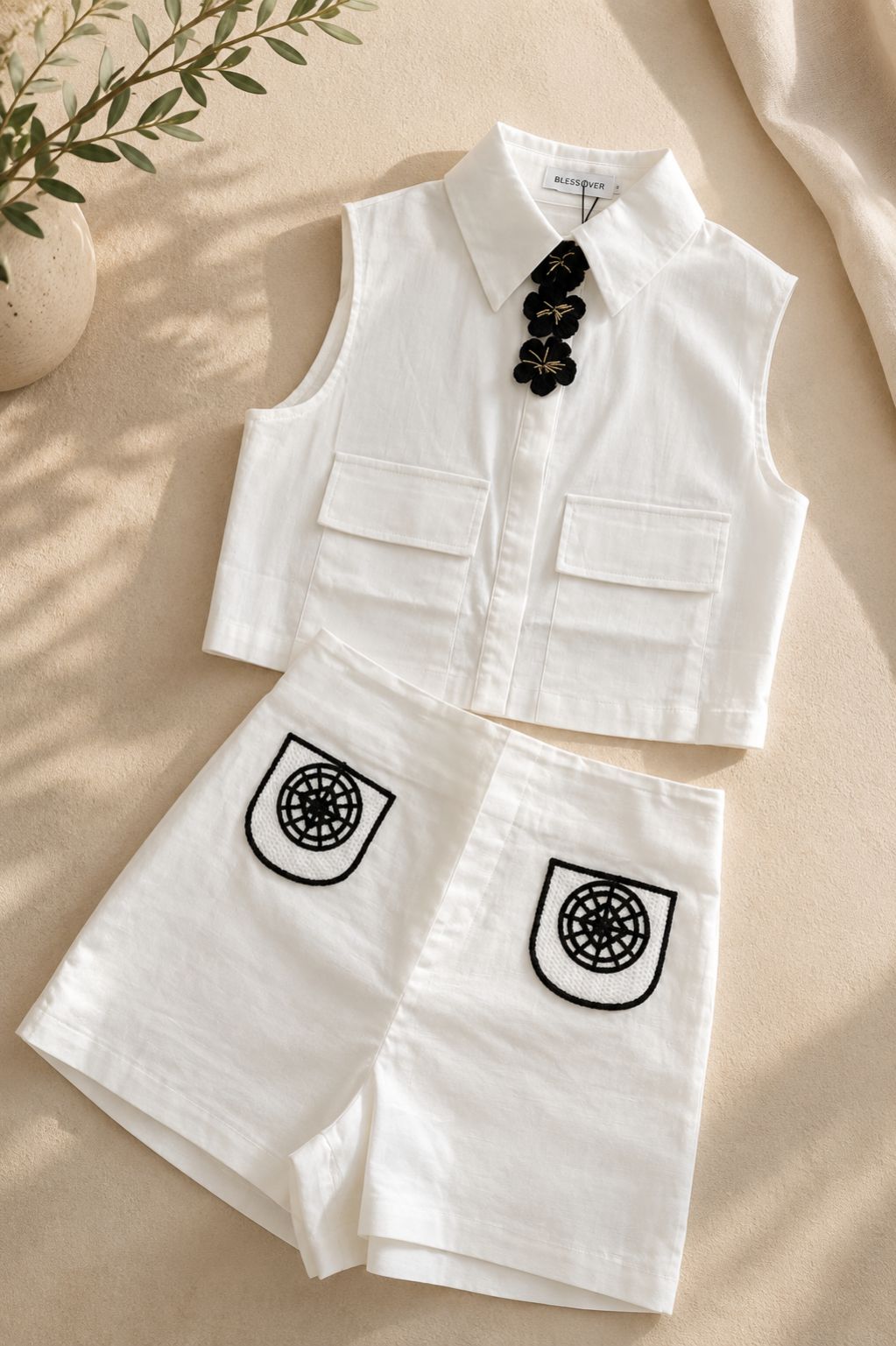 White Linen Vest & Shorts Set