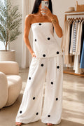 White Polka Dot Linen Blend Two-Piece Set