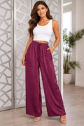 Berry Luxe Satin Wide Leg Pants