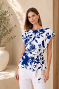 Blue Bloom Waist Tie Blouse