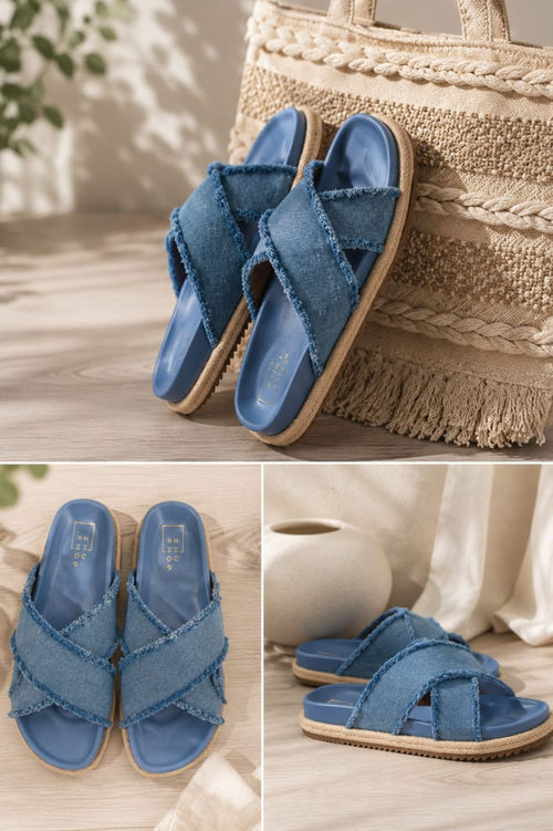 Coastal Denim Slide Sandals