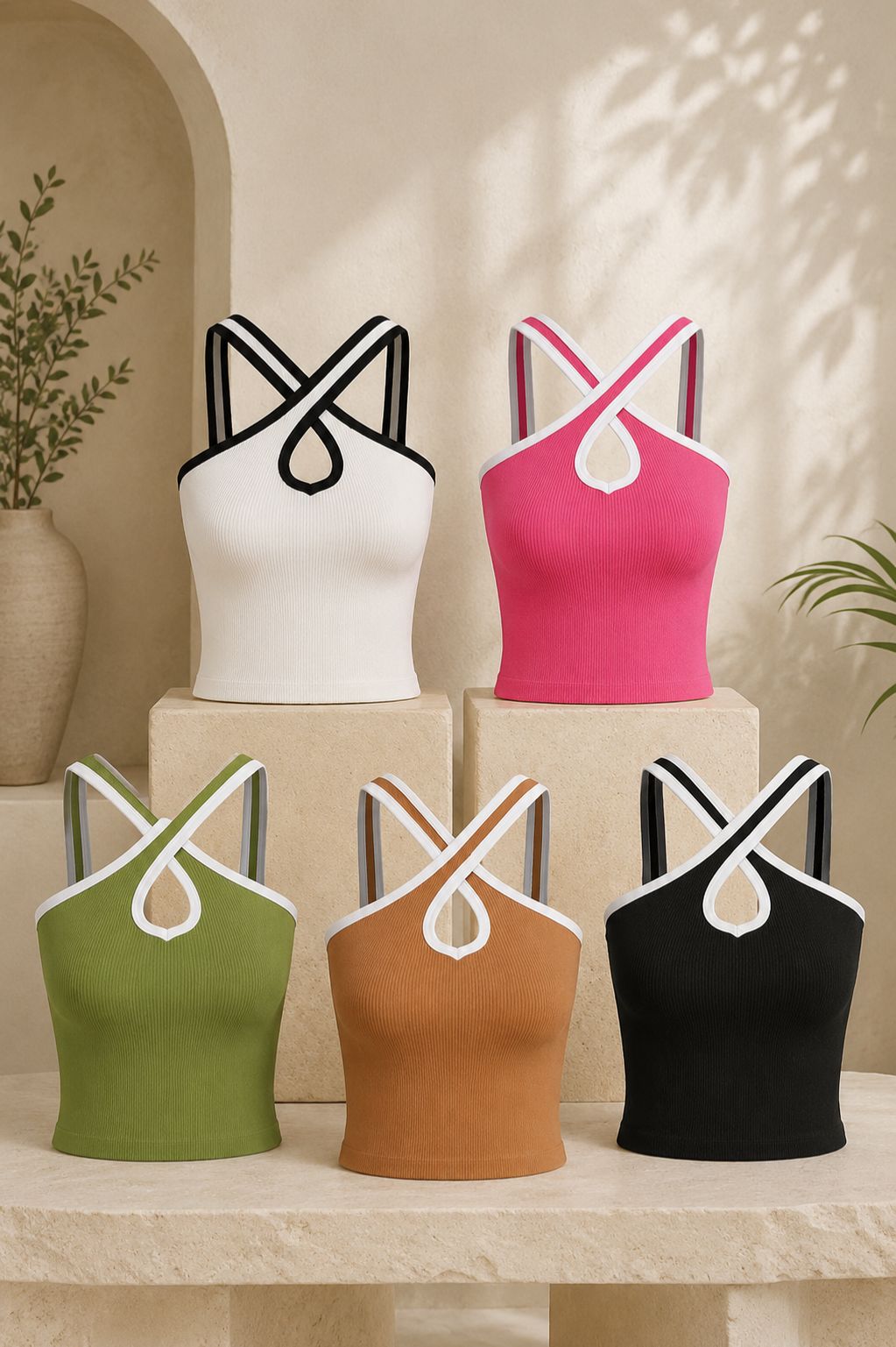 Cross Strap Ribbed Knit Tank Top