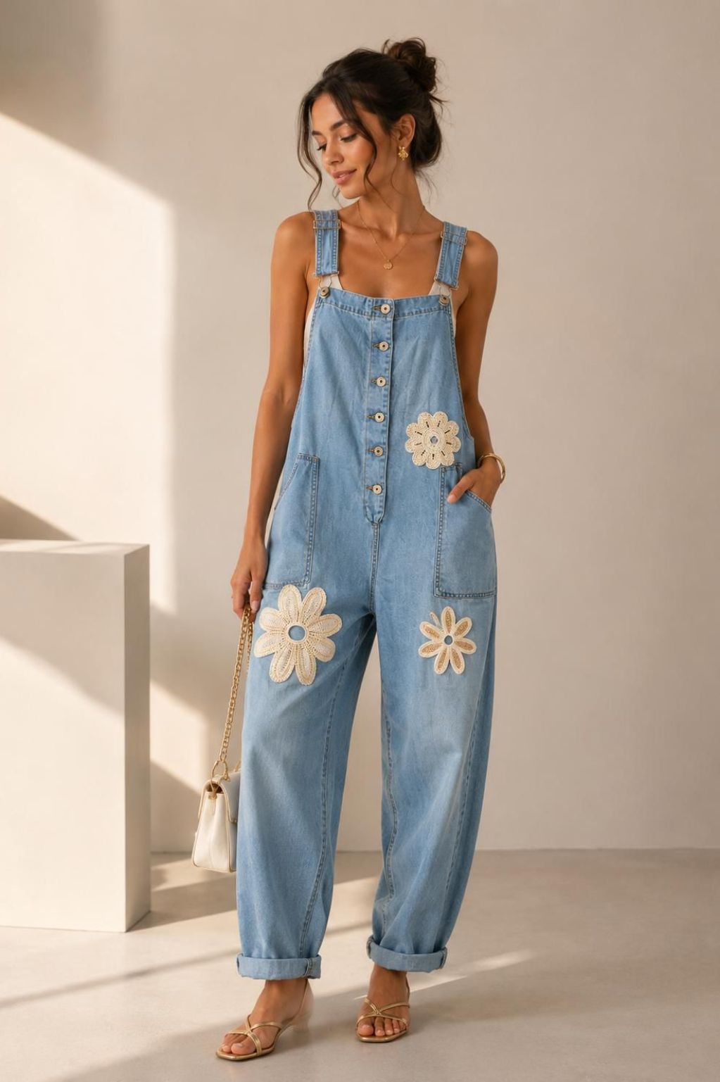 Daisy Bloom Denim Overalls
