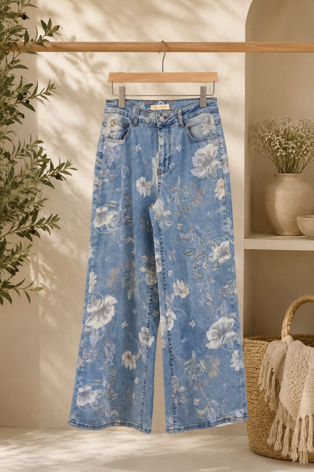 Italian Floral Wide-Leg Jeans
