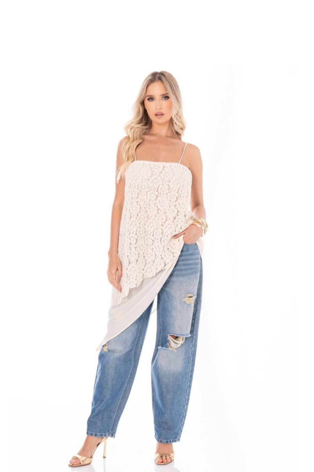 Ivory Lace Asymmetrical Cami Top