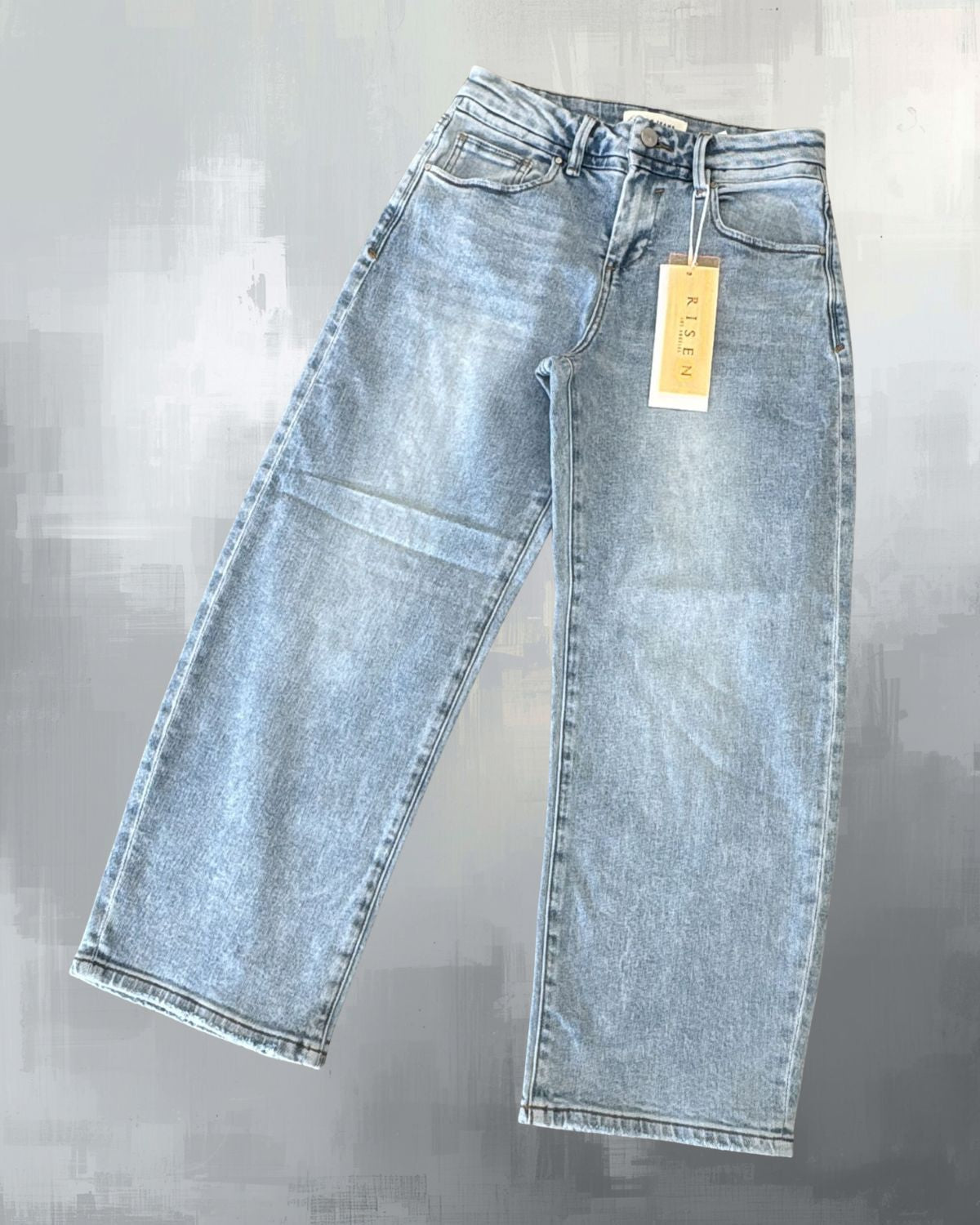 Risen Barell Light Wash Wide Leg Denim Jeans