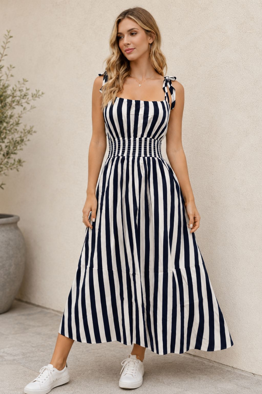 Nautical Charm Striped Midi Dress