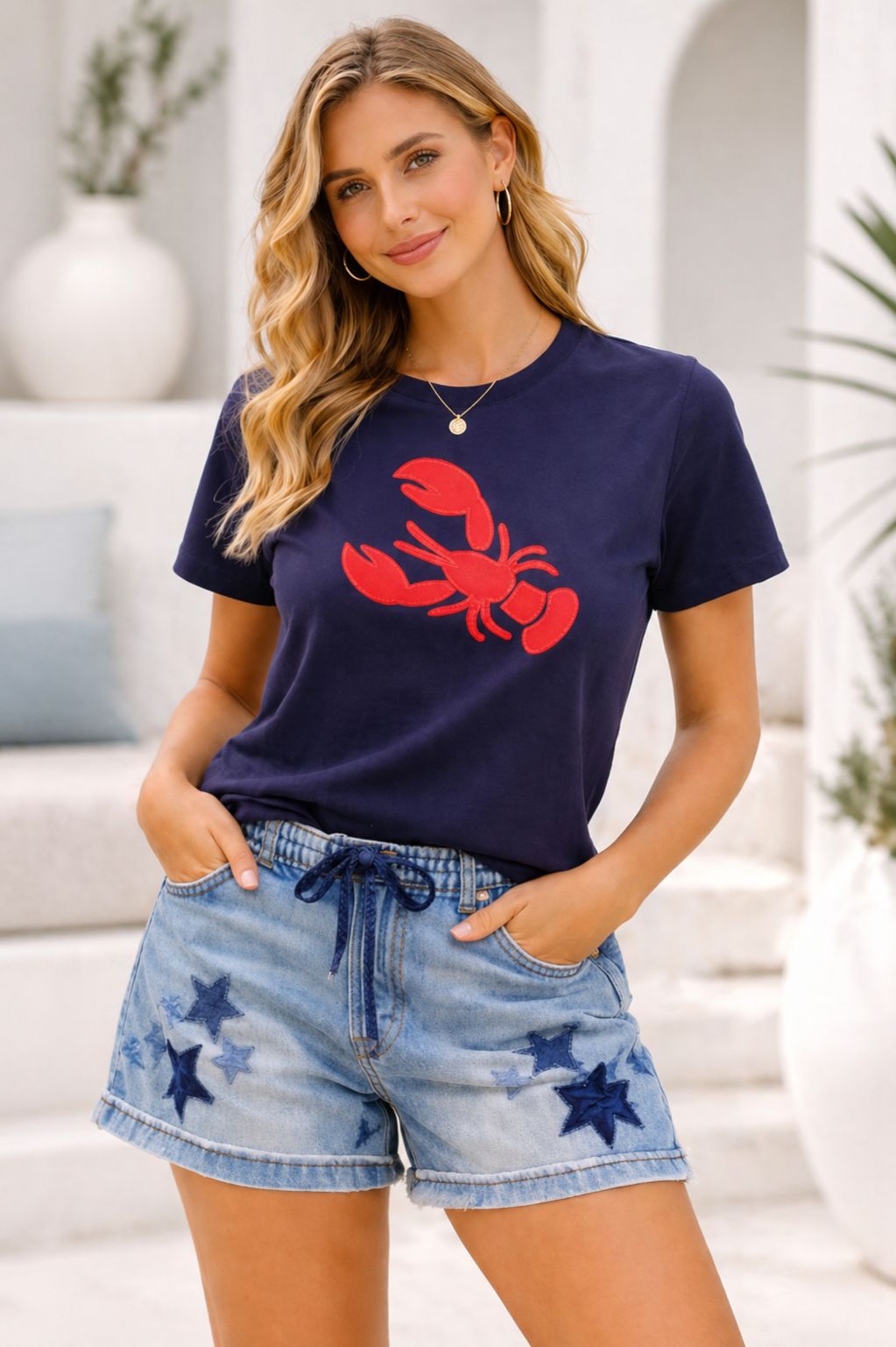 Women’s Navy Coastal Crab Graphic Tee