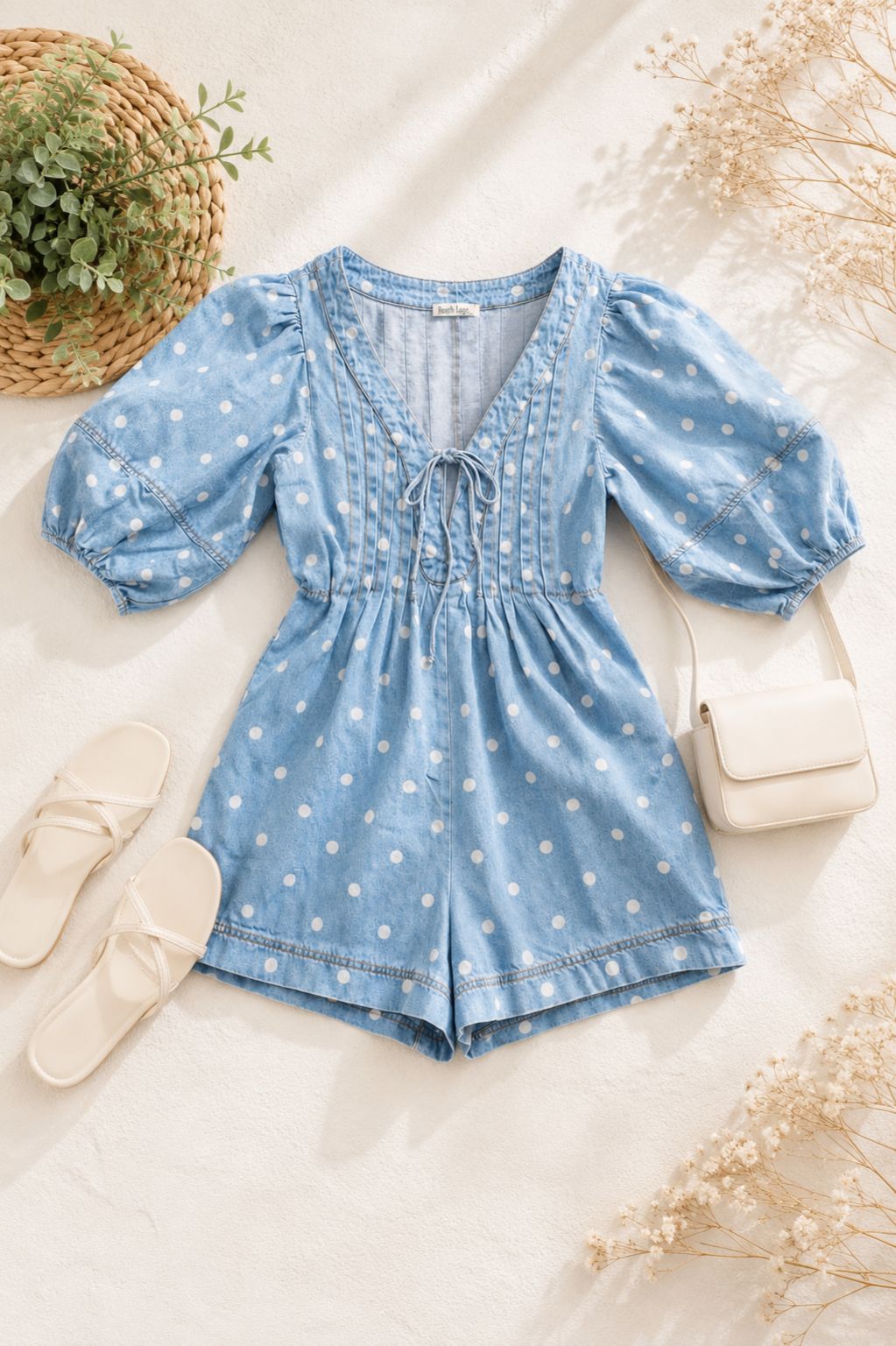 Polka Dot Denim Romper