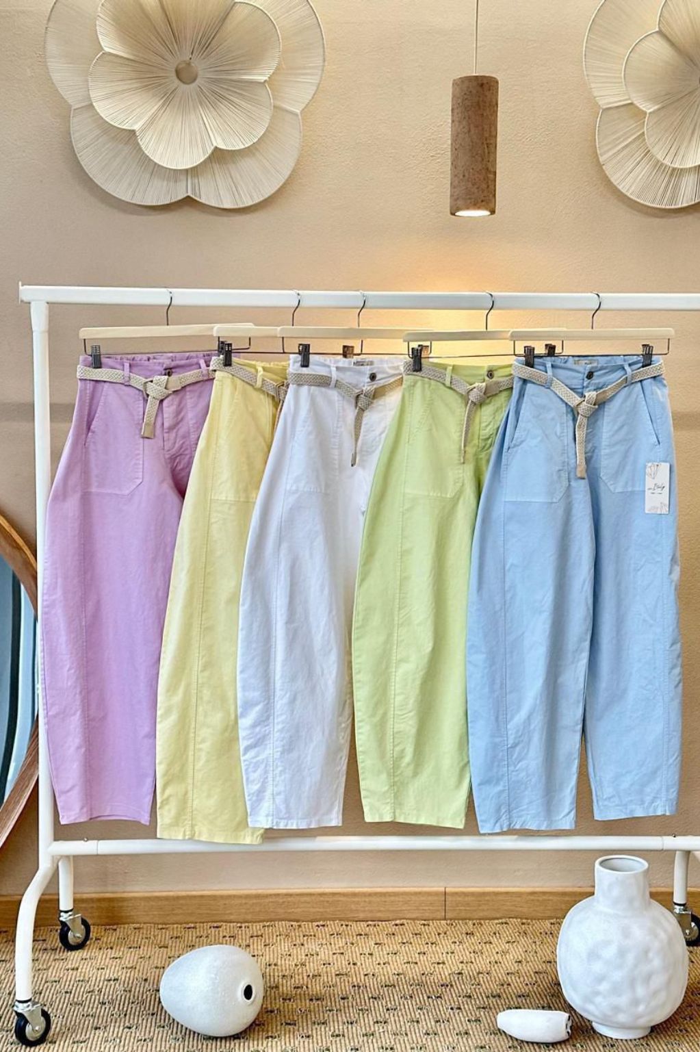 Italian Pastel Belted Pants – Sky Blue