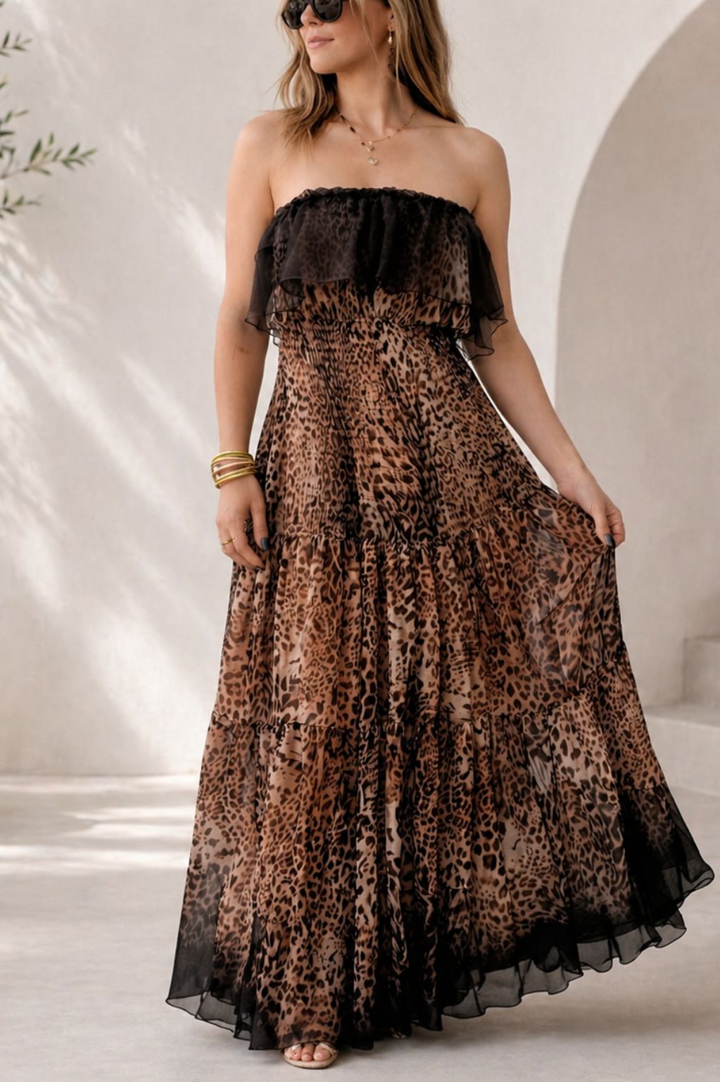 Wild Elegance Strapless Leopard Italy Maxi Dress