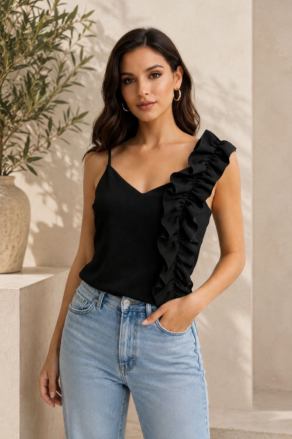 Midnight Ruffle Top