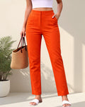 Orange Linen Straight Leg Pants – Bold & Effortless