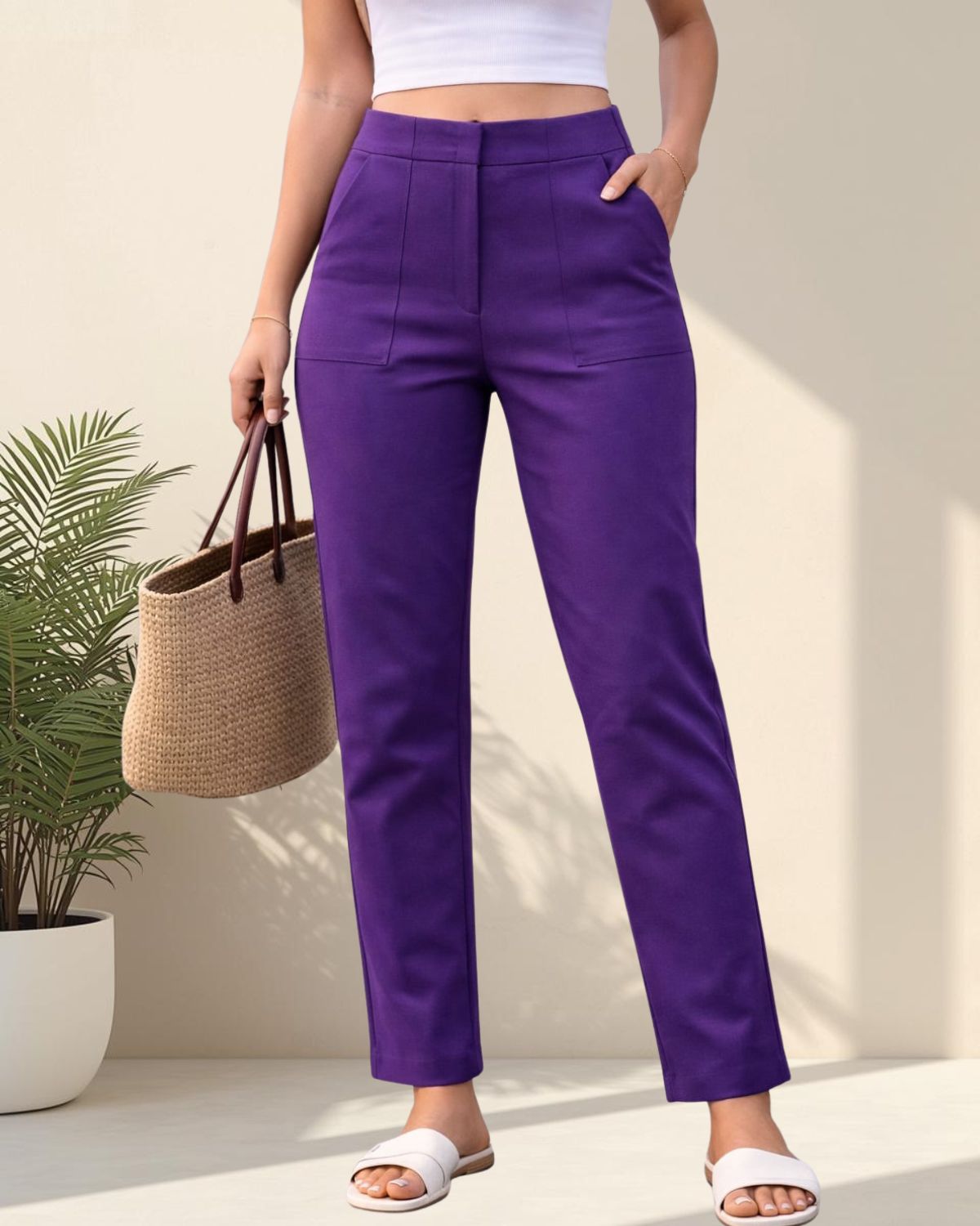 Purple Linen Straight Leg Pants – Effortless & Polished